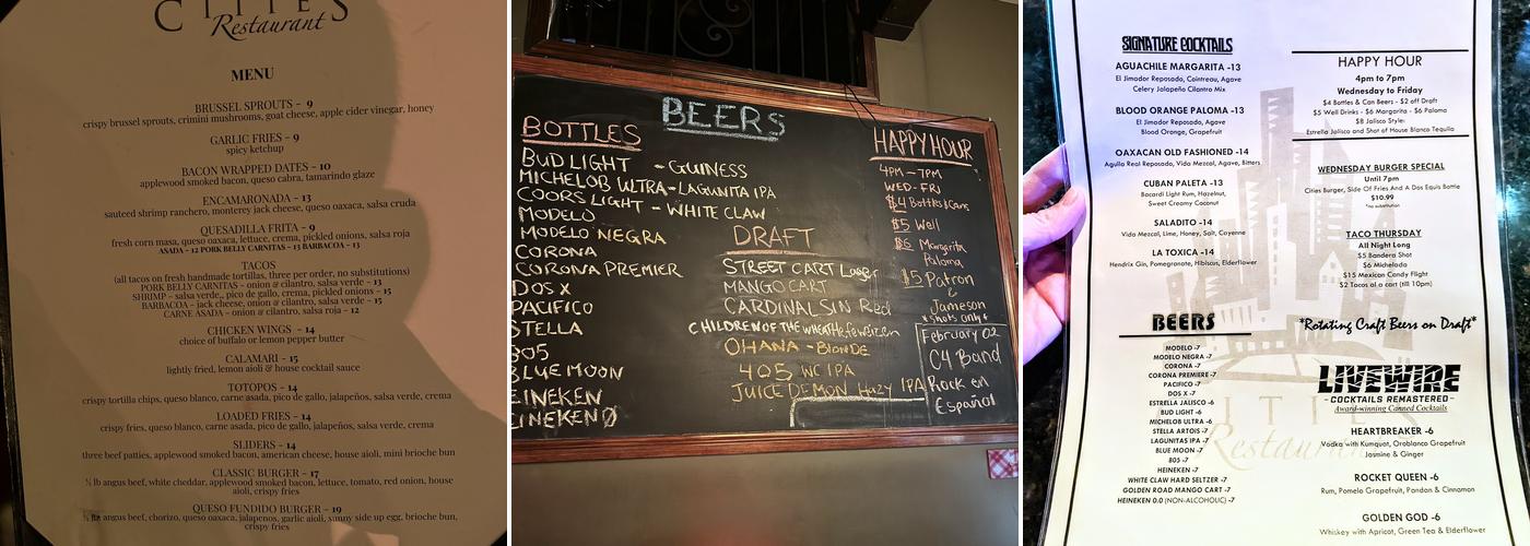 Cities Restaurant Menu