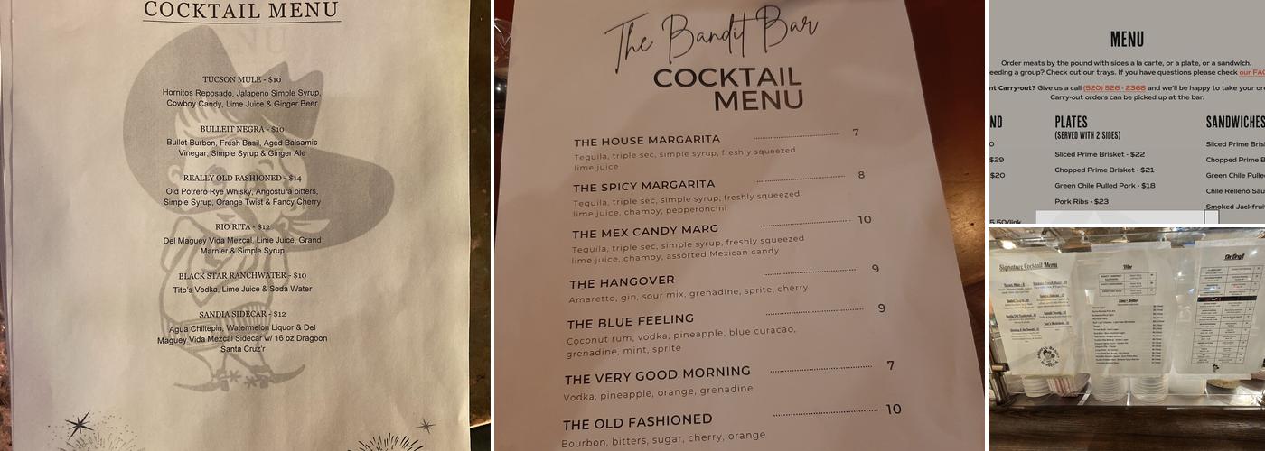 Bashful Bandit Barbecue Menu