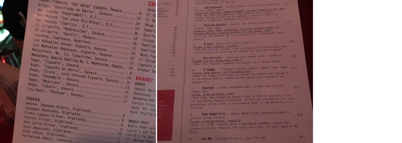 R Bar Menu