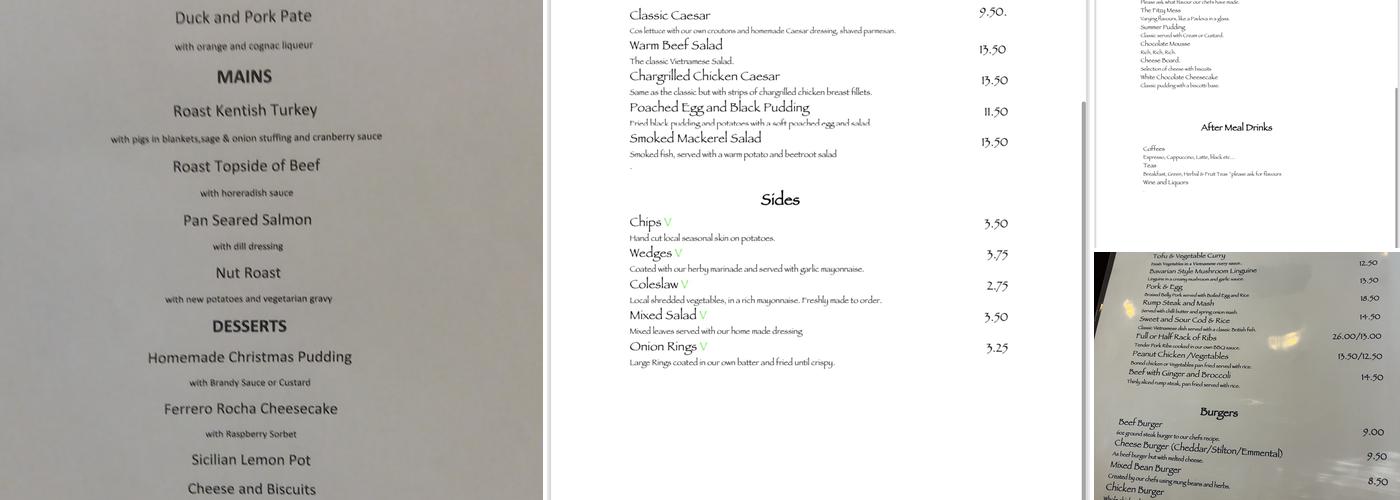 Fitzwalter Arms Menu