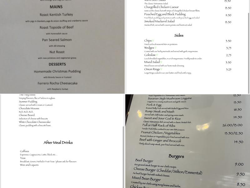 Fitzwalter Arms Menu