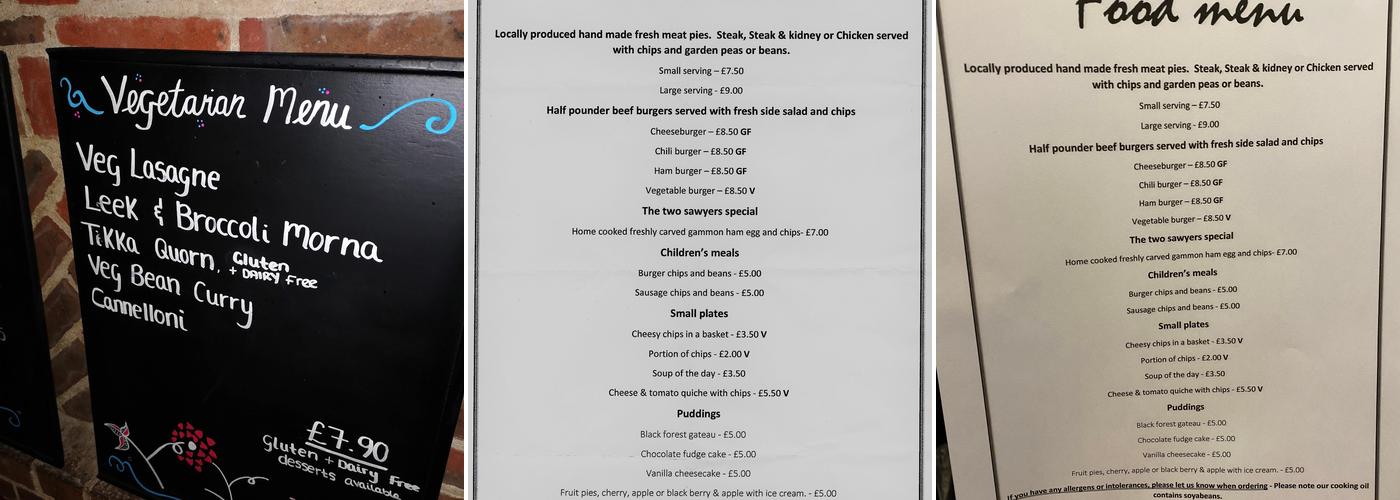 The Two Sawyers Menu