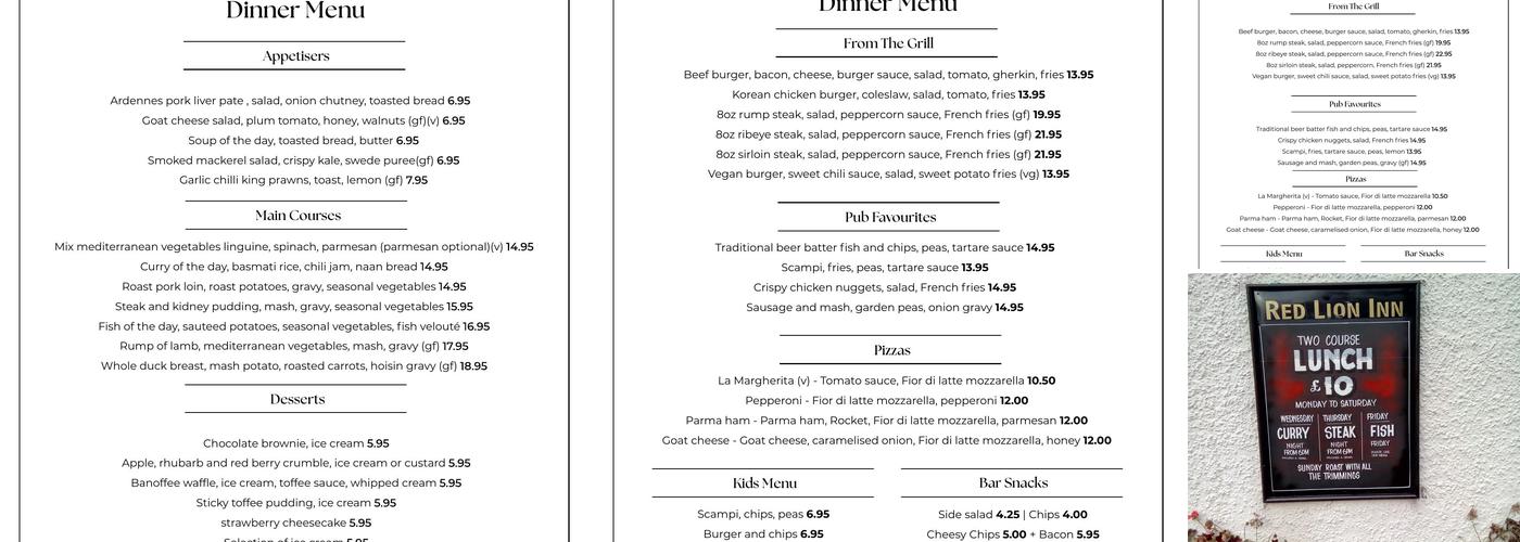 The Red Lion Inn Menu