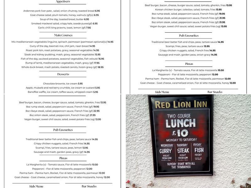 The Red Lion Inn Menu