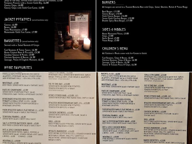 Two Sawyers Menu