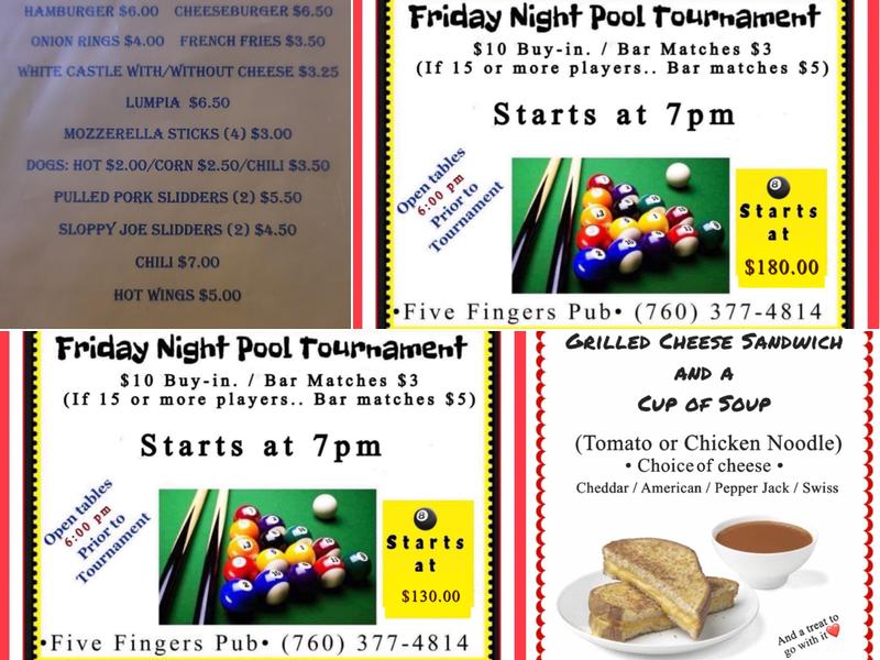 Five Fingers Pub Menu