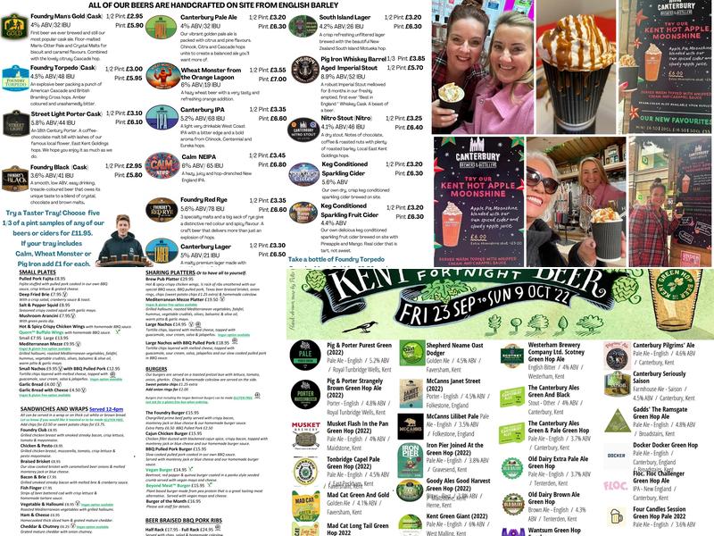 The Foundry Brew Pub Menu