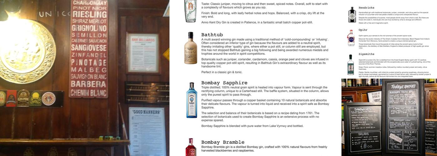 The Unicorn Inn Menu