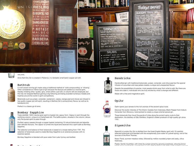 The Unicorn Inn Menu