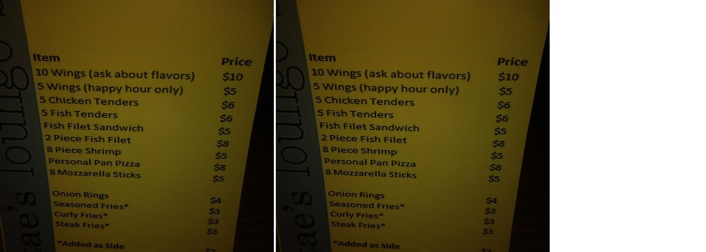 Tae’s Lounge Menu