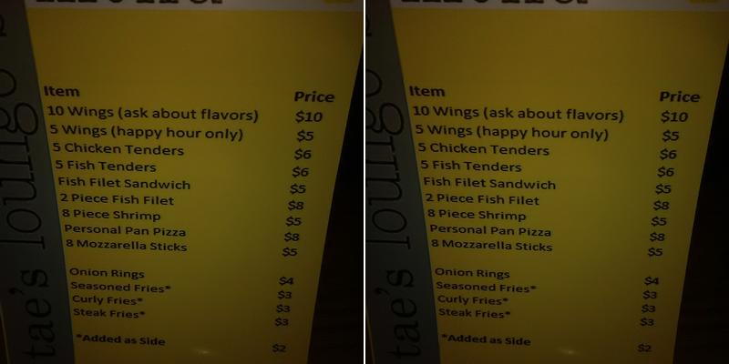 Tae’s Lounge Menu