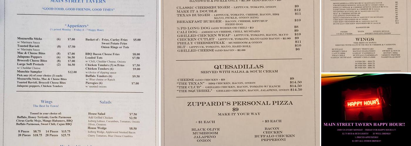 Main Street Tavern Menu