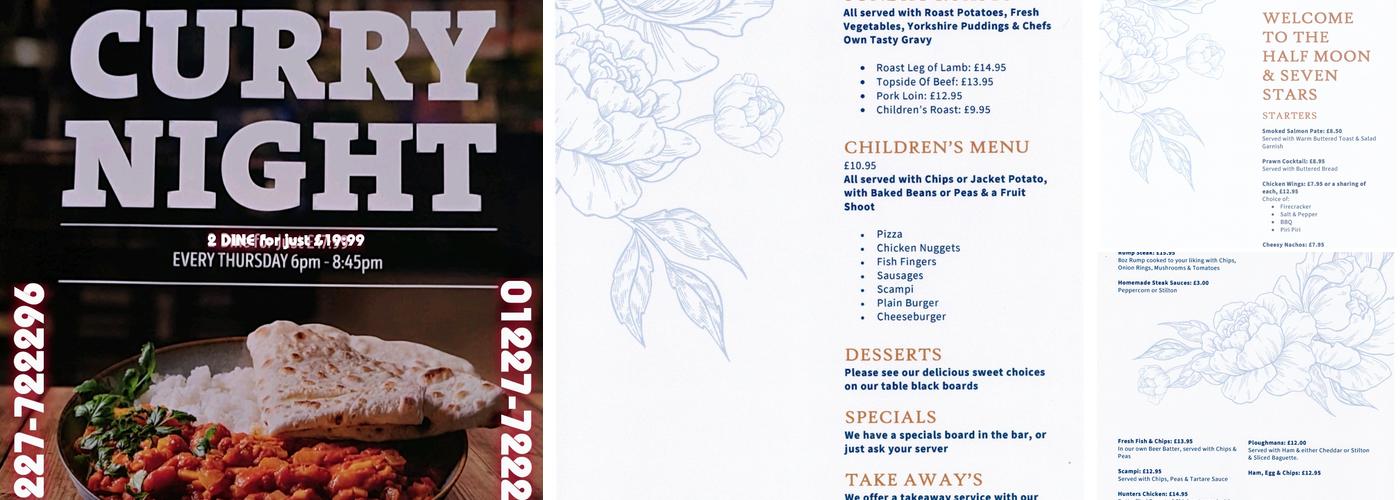 The Half Moon & Seven Stars Menu