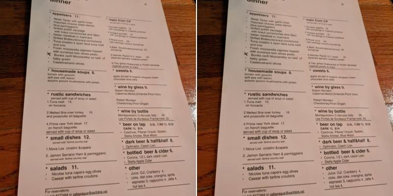 Cafe Prague Menu