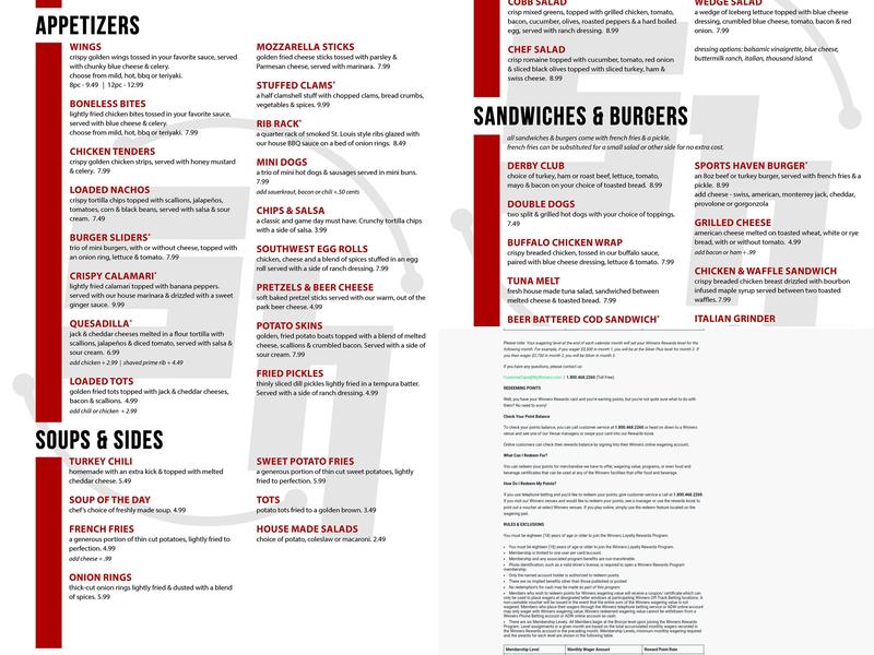 Winners Sports Haven Menu