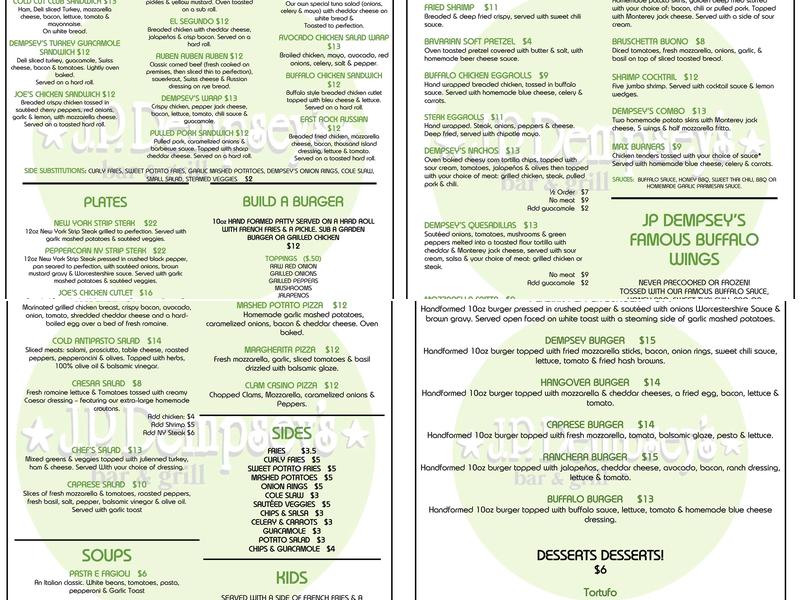 J.P Dempsey's Menu
