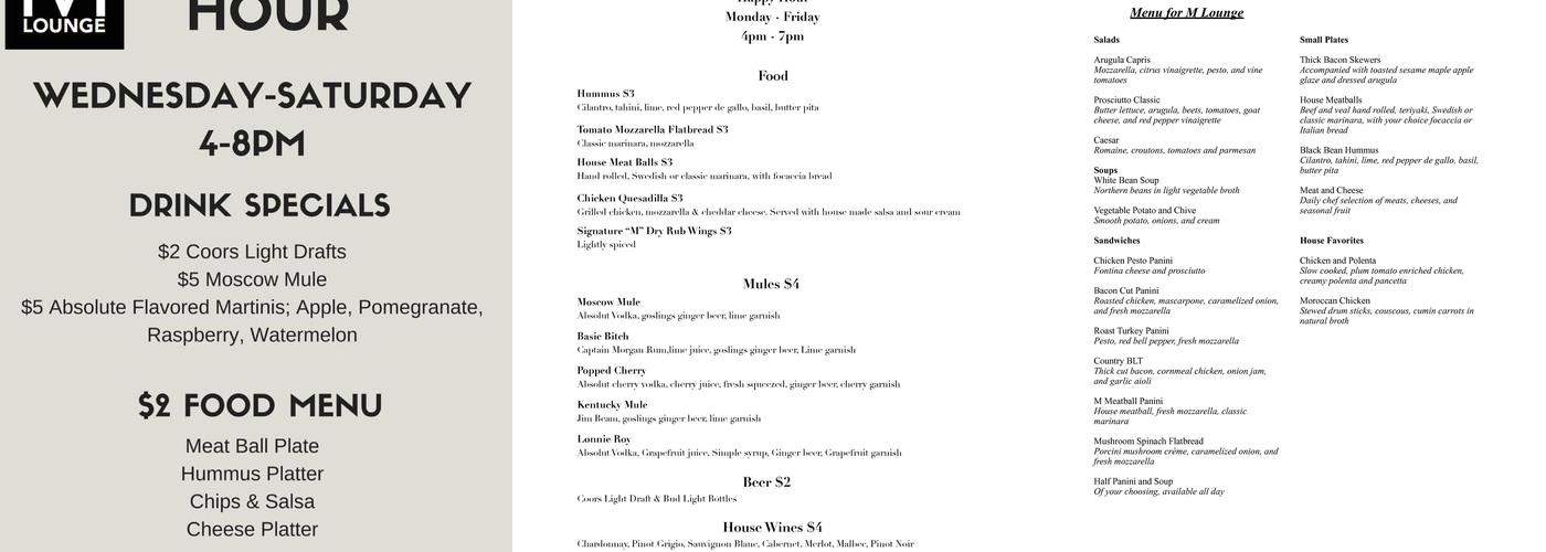 Mirage Lounge Menu
