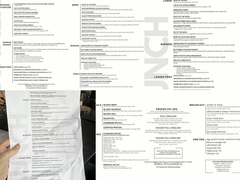 The Black Horse Menu