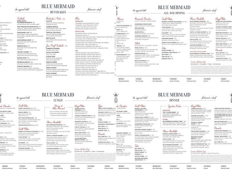 Blue Mermaid Menu