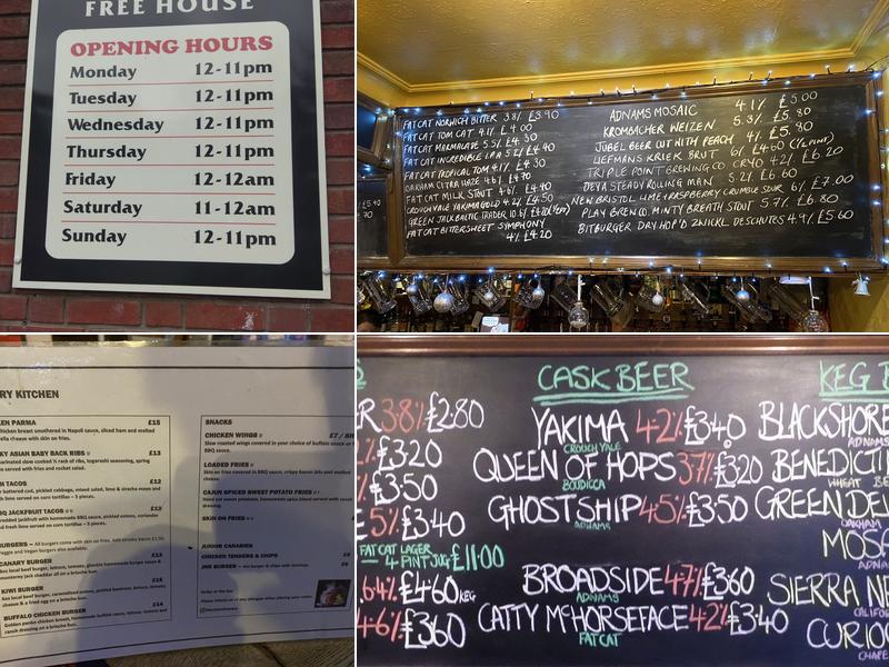 The Fat Cat & Canary Menu