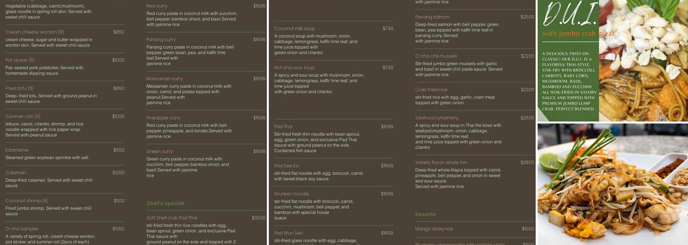 Thai O-Cha Menu