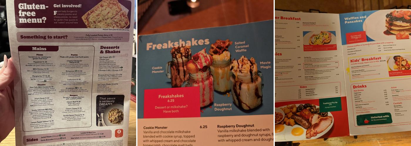 Frankie & Benny's Menu