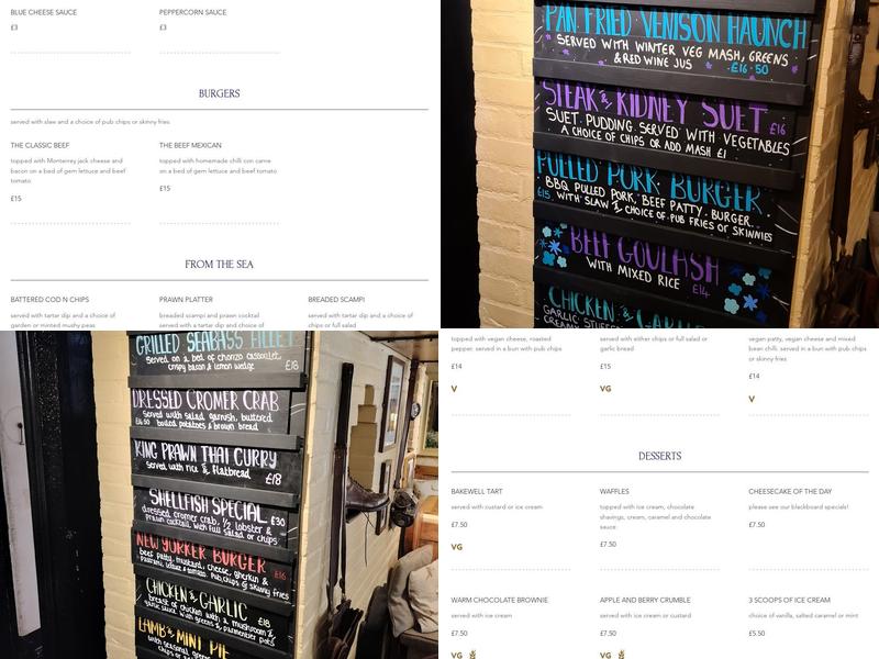 The White Horse Menu