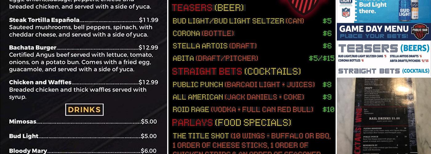 Public Bar Live Menu