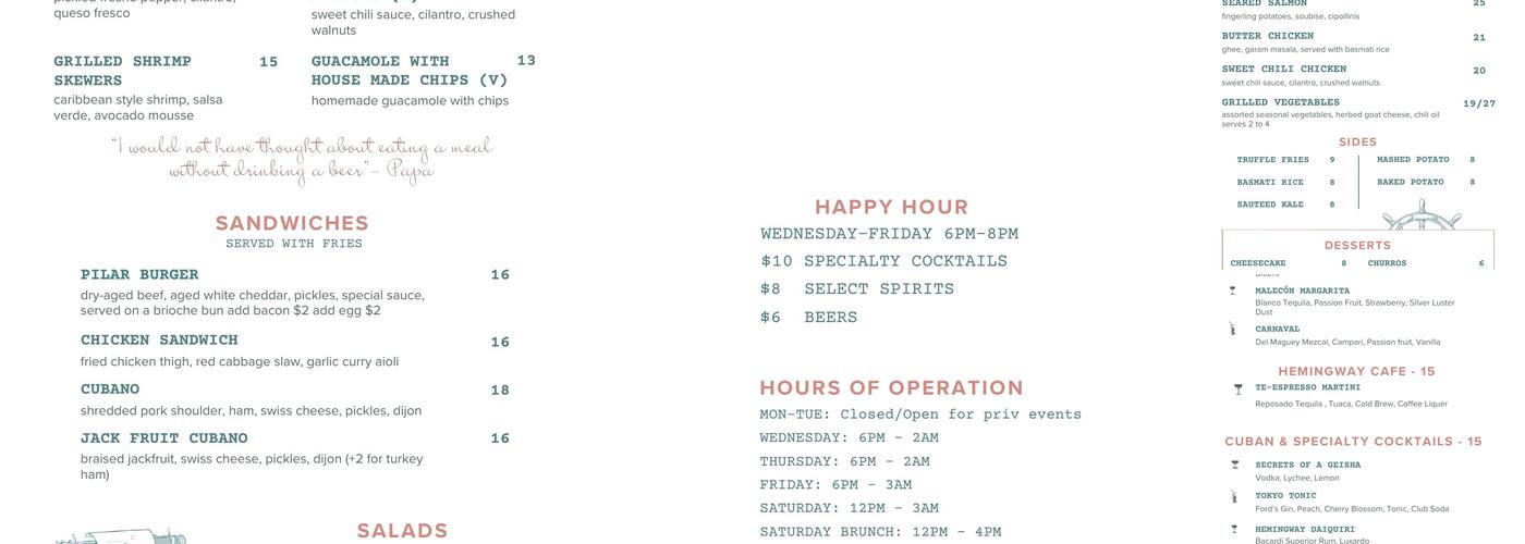 PILAR DC Menu