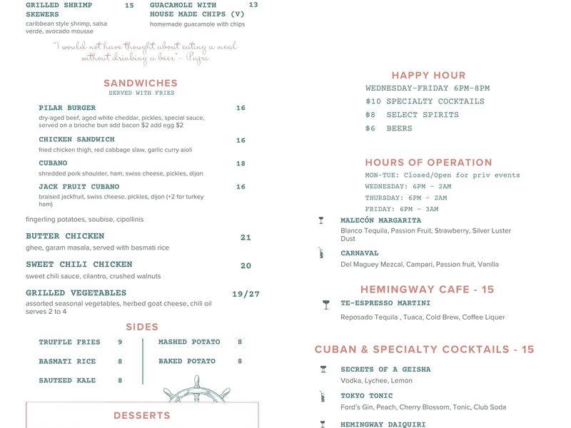 PILAR DC Menu