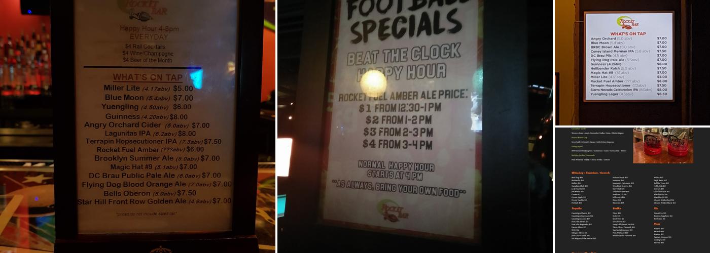 Rocket Bar Menu