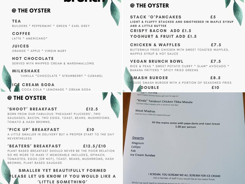 The Oyster Inn Menu