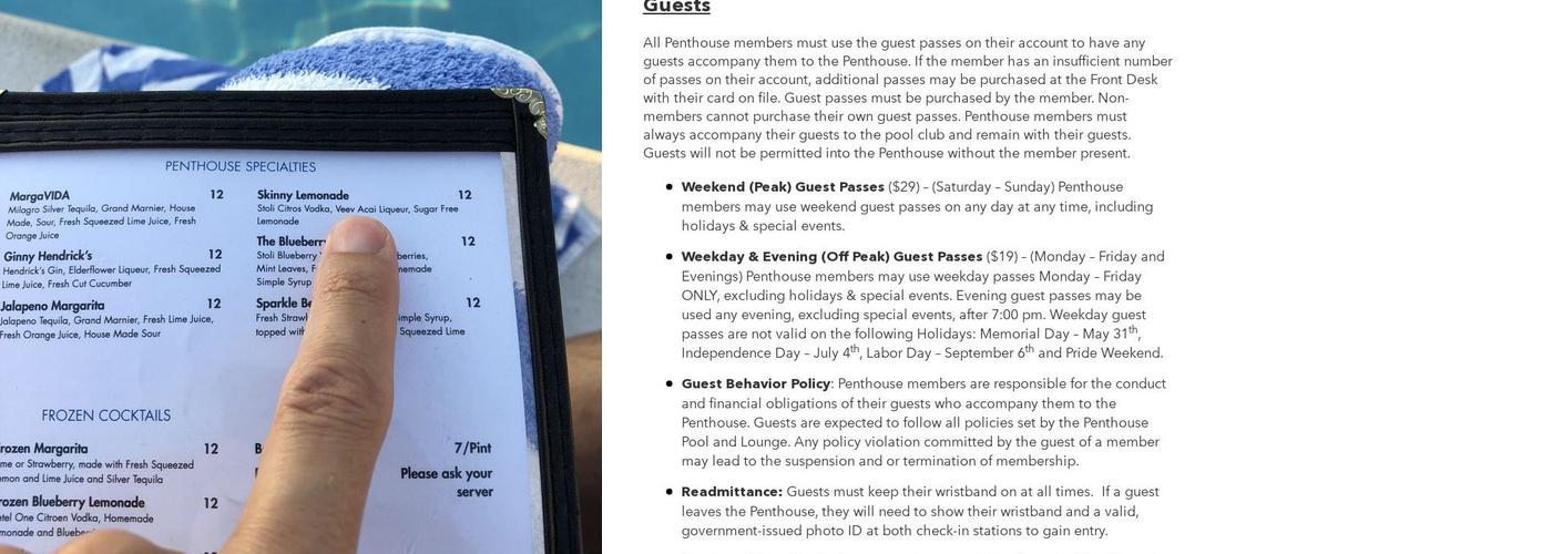 Penthouse Pool & Lounge Menu