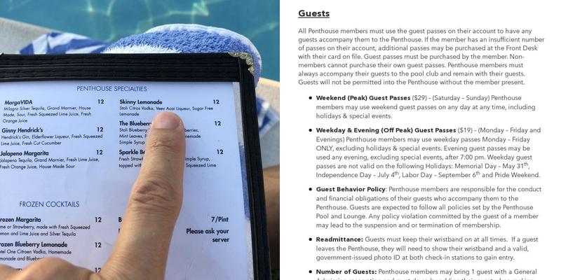 Penthouse Pool & Lounge Menu