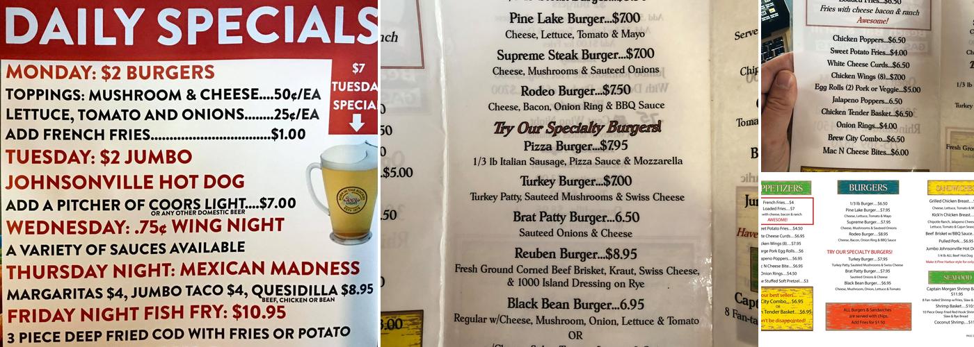 Pine Harbor Bar Menu