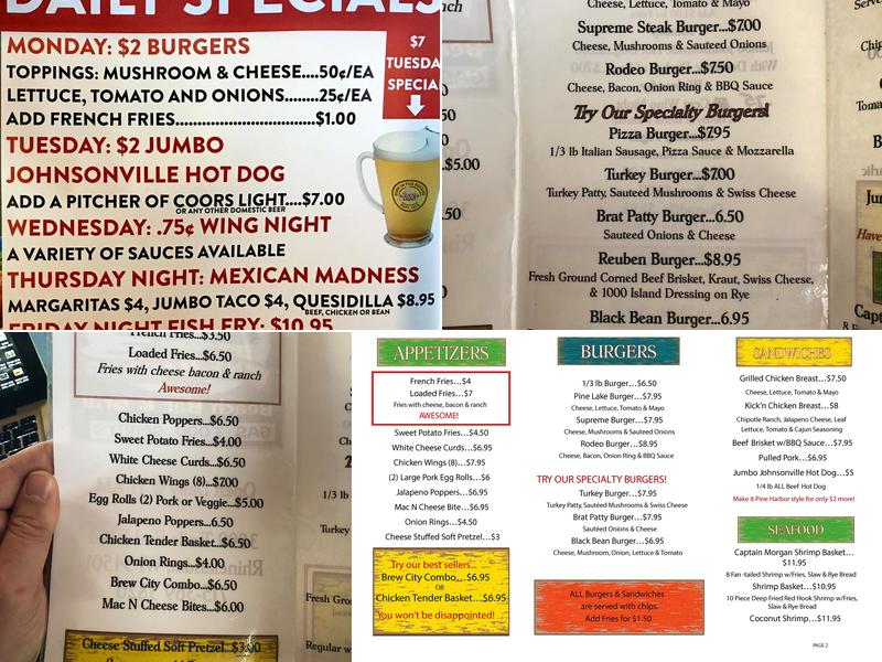 Pine Harbor Bar Menu