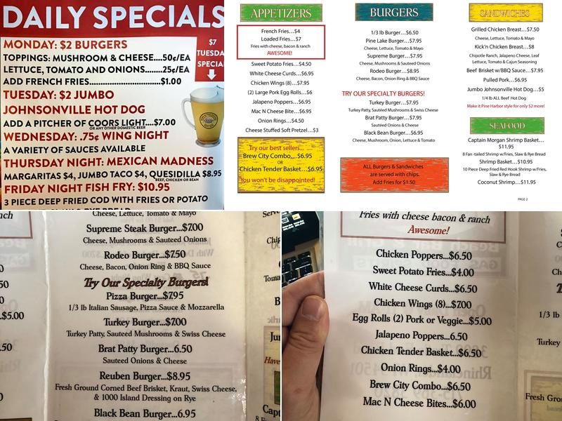 Pine Harbor Bar Menu