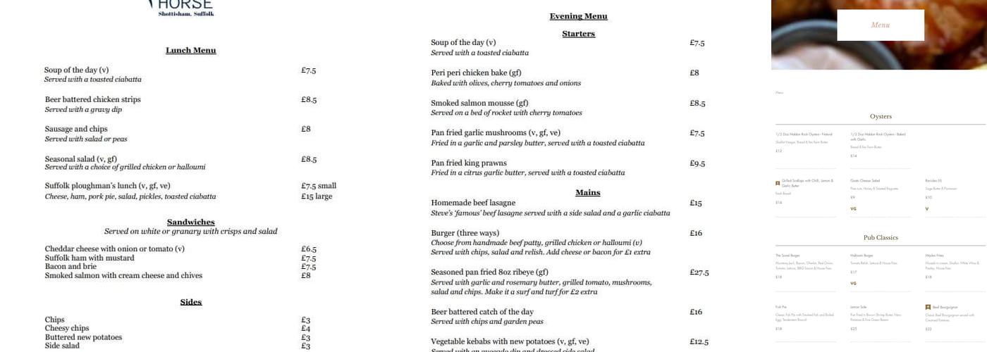 The Sorrel Horse Menu