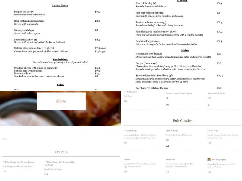 The Sorrel Horse Menu