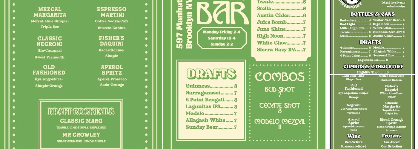 A Bar Brooklyn Menu