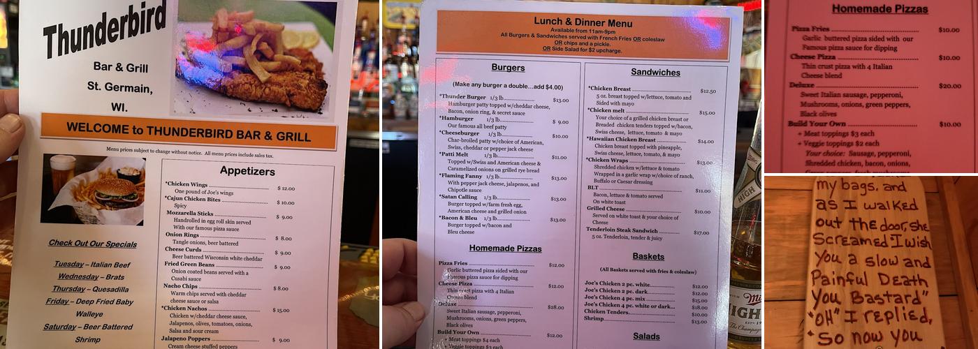 Thunderbird Bar & Grill Menu