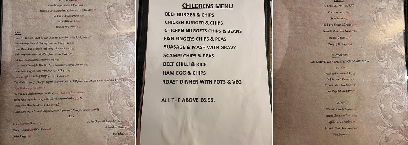 Castle Inn Framlingham Menu