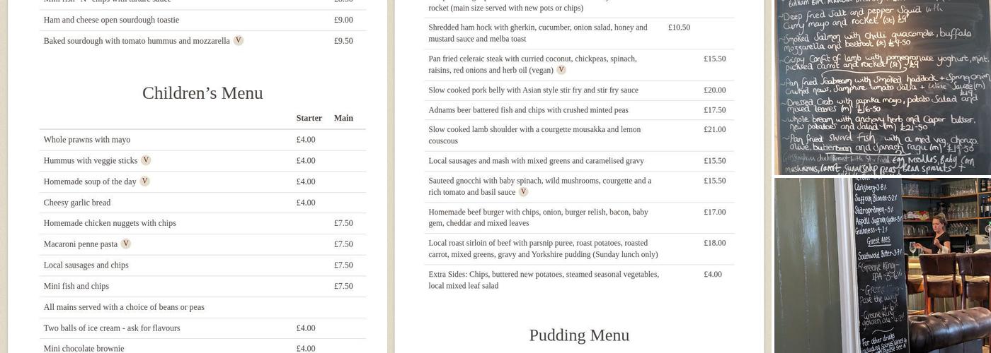 Plough and Sail Snape Menu