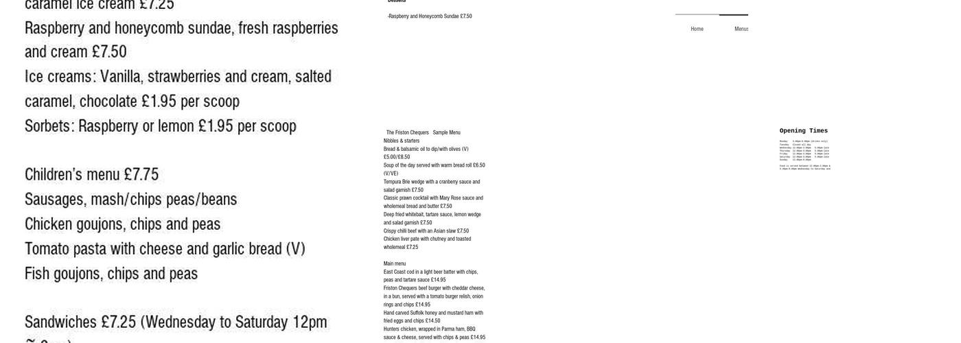 The Friston Chequers Menu