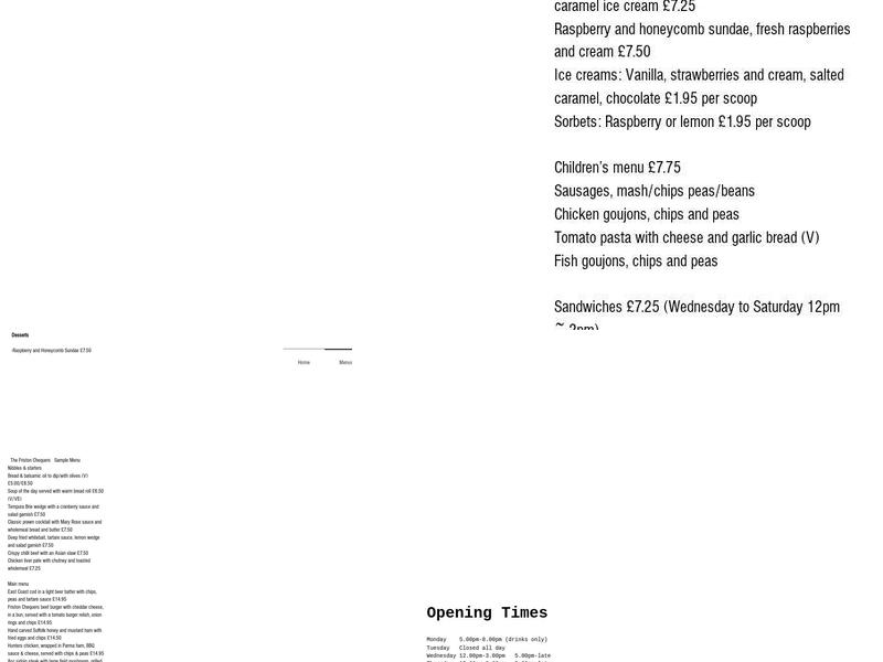 The Friston Chequers Menu