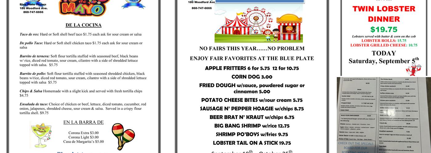 Blue Plate Tavern Menu