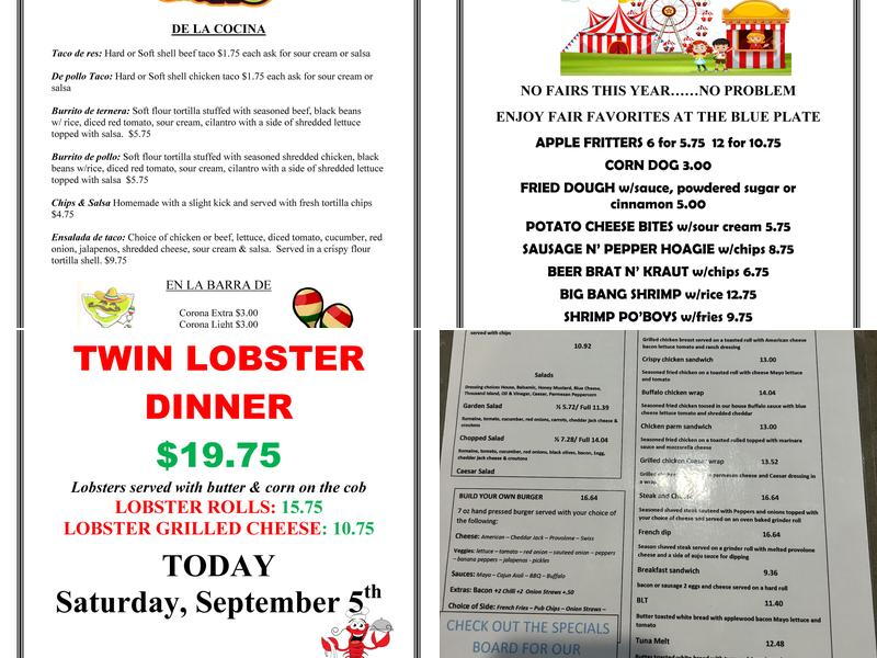 Blue Plate Tavern Menu