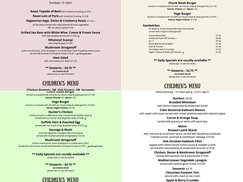 Racehorse Inn Menu