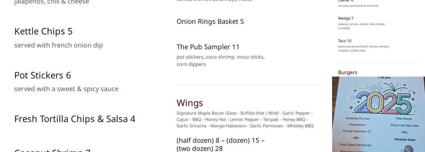 The Pub Menu
