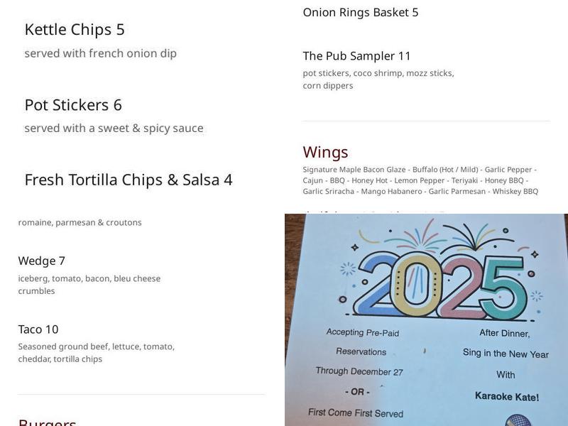 The Pub Menu